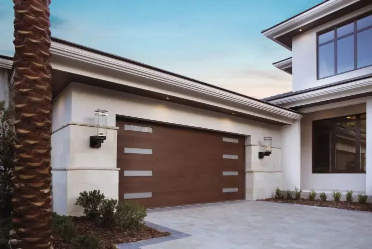 Home with brown Modern Series garage door